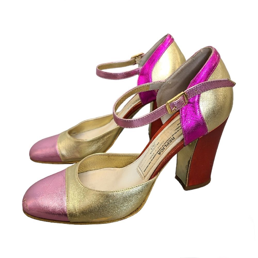 Maison Martin Margiela Leather Sandals Multicolor Ankle Strap Mary Jane Heels 38